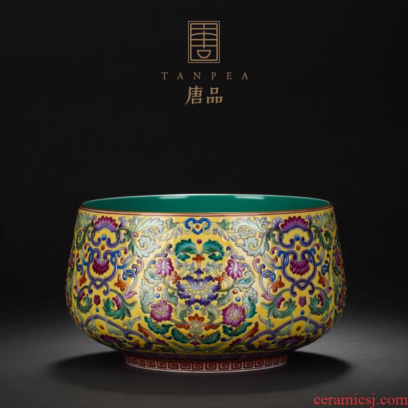 Jingdezhen ceramics all hand enamel CaiTuan flower lotus flowers wrapped branches grain tea wash water jar XiCha archaize sea water