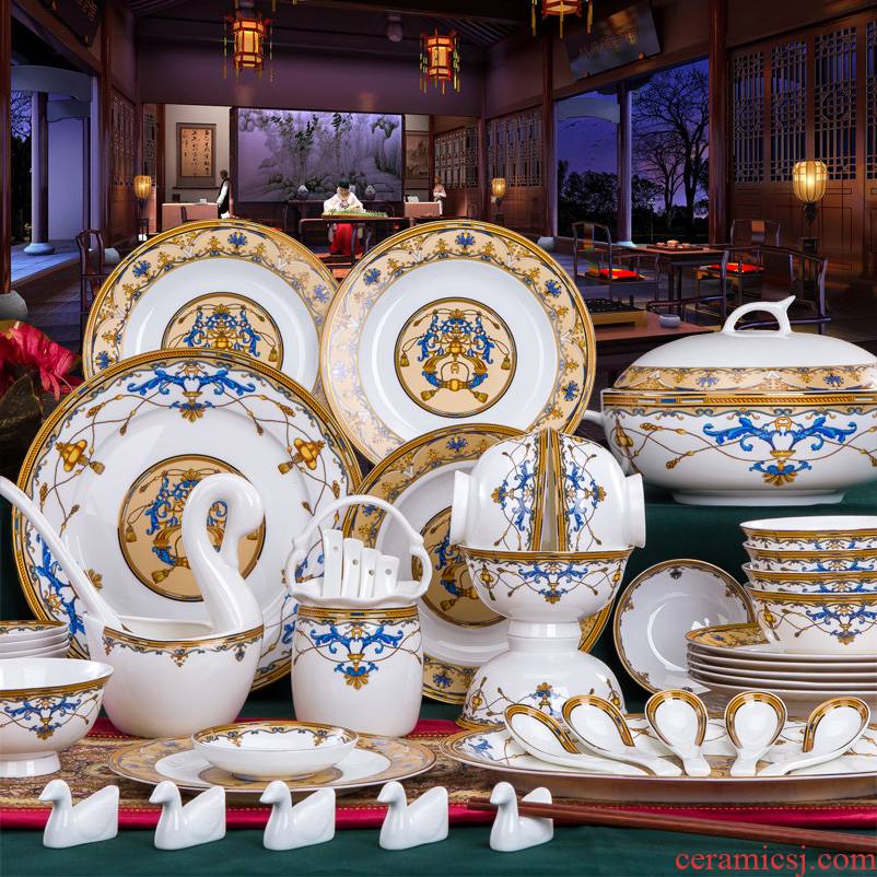 Jingdezhen porcelain dishes suit household 56 skull tableware suit dishes ou bowl chopsticks sets combination of gifts