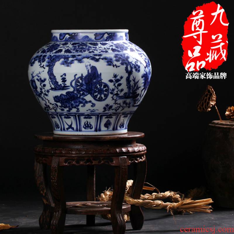 Jingdezhen blue and white antique ceramics guiguzi setting figure large pot vase home sitting room adornment is placed the process