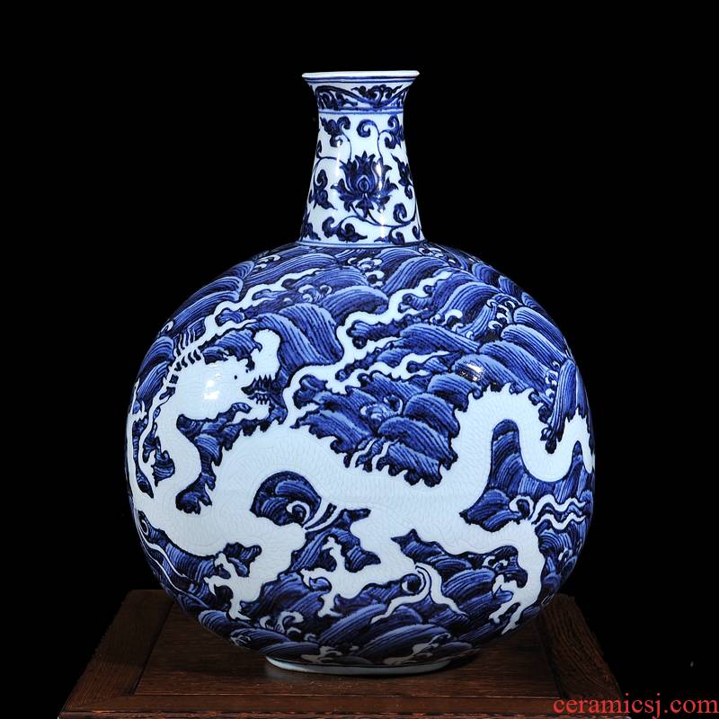 Jingdezhen ceramic high - end antique blue and white dragon in water tree sitting room place vase home decoration process