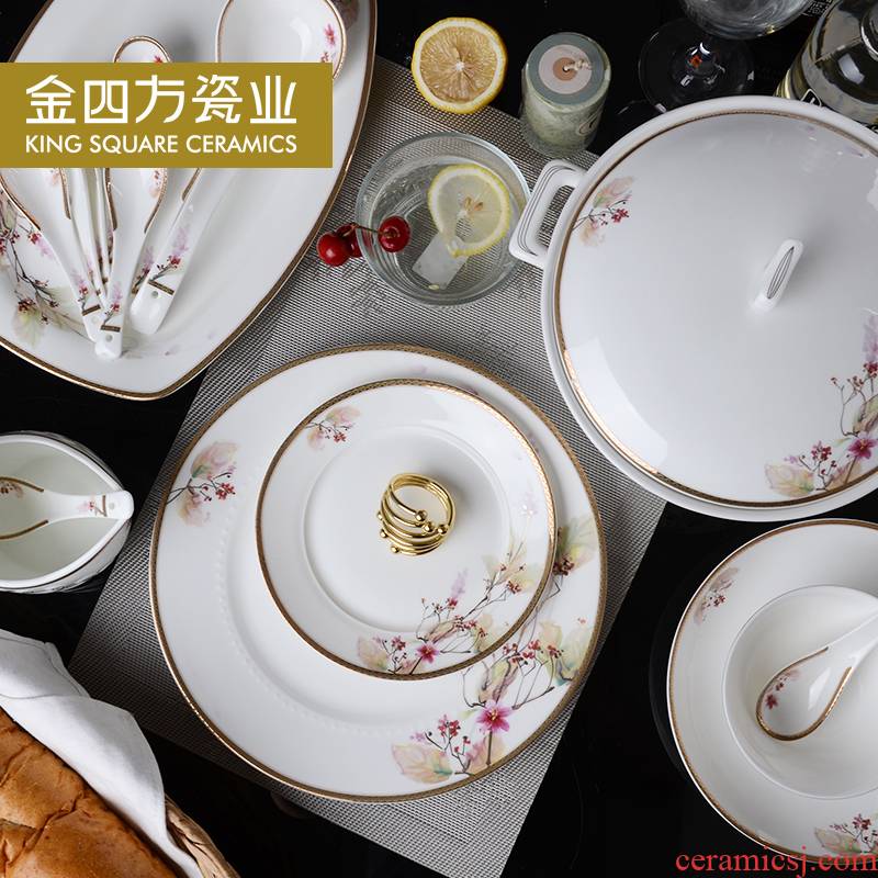Beginner 's mind gold sifang industry 50 heads of household ipads porcelain tableware suit ceramic dishes suit creative Chinese bowl plate