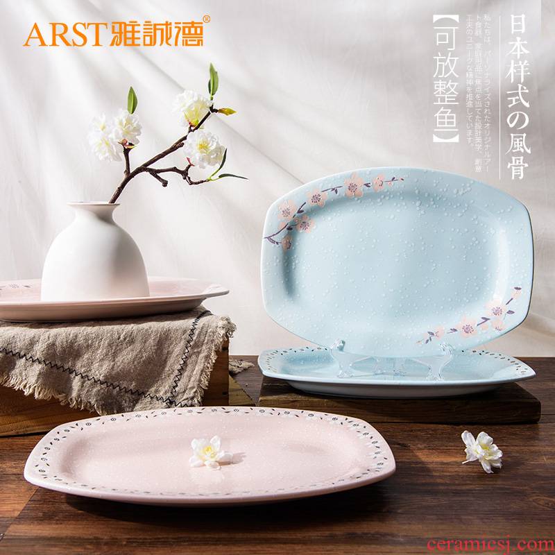 Ya cheng DE # Japanese fish dish of creative ceramics tableware, oval plate long deep dish steaming roast whole fish dish