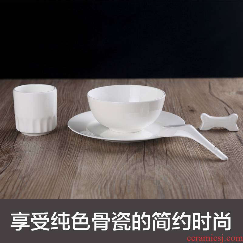 Pure white ipads porcelain cup of ceramic bowl disc spoon, chopsticks rack hotel food and beverage packages into a suite