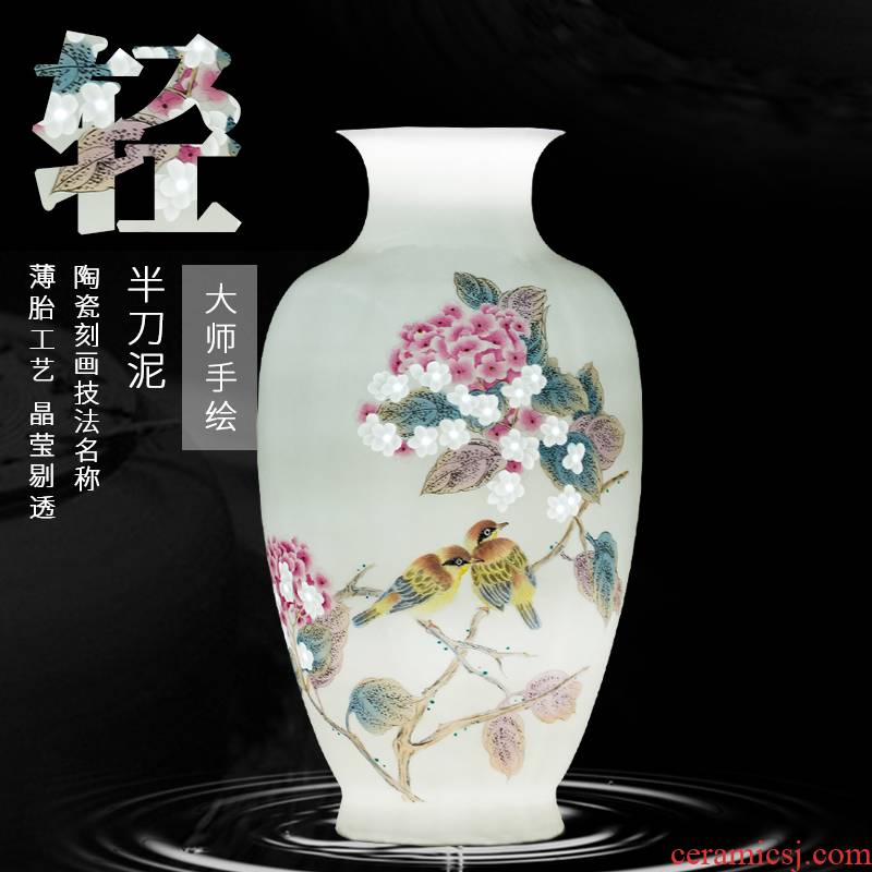 The Master of jingdezhen ceramic masters hand carved flowers vase Chinese sitting room porch decoration furnishing articles