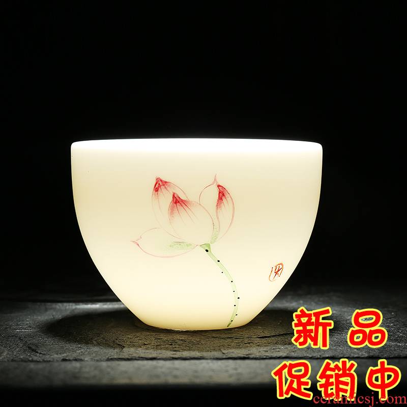 Dragon invertors hand - made kung fu tea cups white porcelain suet jade porcelain sample tea cup ceramics pu hat cup master individual single CPU