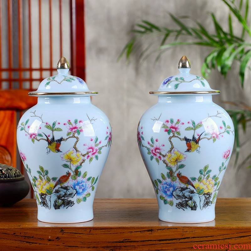 Jingdezhen blue glaze famille rose porcelain floret bottle ceramic furnishing articles sitting room mesa of flower arranging Chinese style household adornment ornament