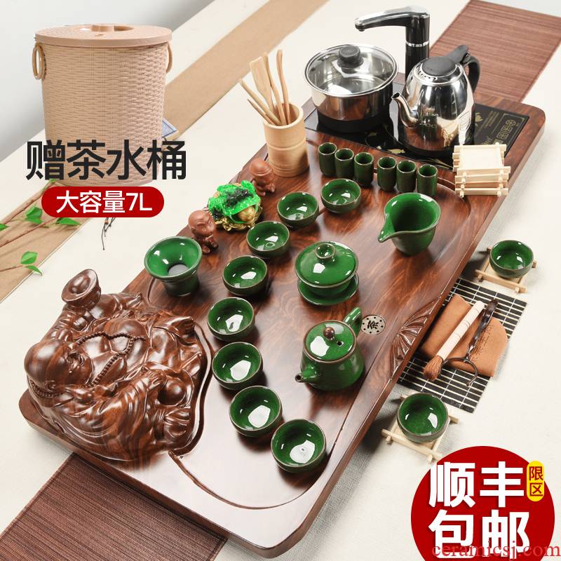 ZongTang tea set home purple ceramic kung fu electric furnace solid wood tea tray tea tea cup teapot