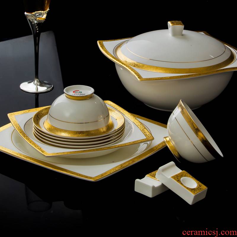 Tableware suite 58 first European ipads bowls disc of jingdezhen ceramics I housewarming Korean bowl plate embossed gold