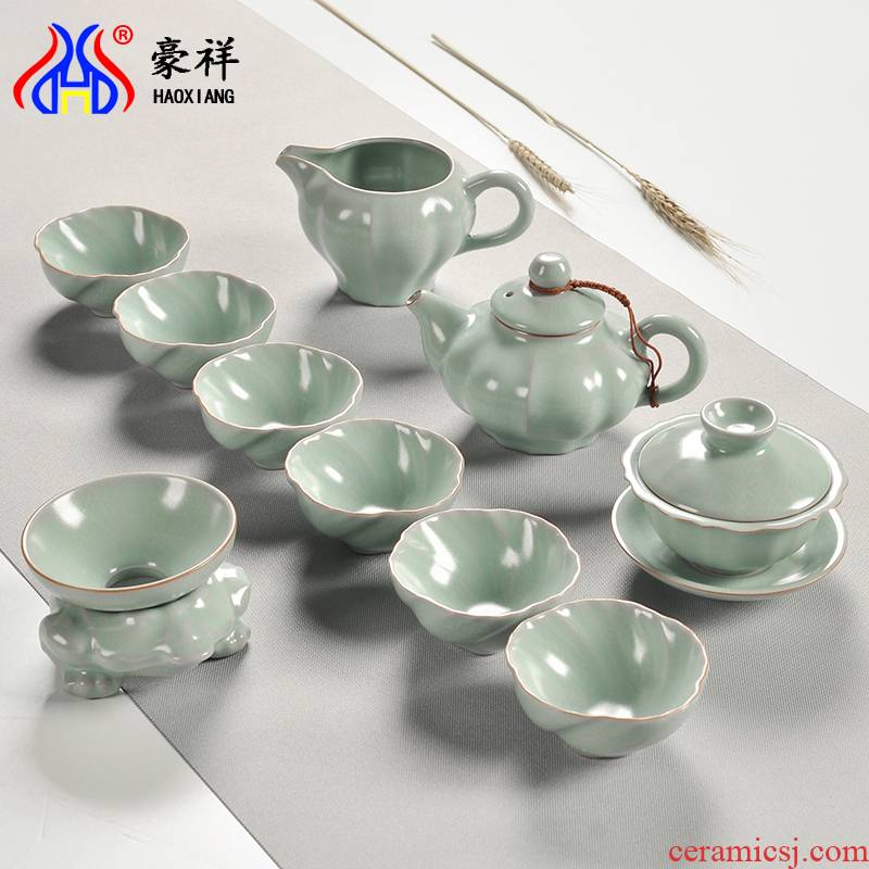 Hao auspicious imitation song dynasty style typeface azure your up on kung fu tea sets of household tureen of a complete set of ceramic teapot can raise suite