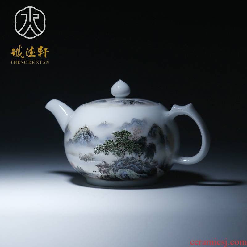 Cheng DE xuan high - grade fine hand - made kung fu tea set of jingdezhen ceramics powder enamel teapot 27 creek pavilion mountains