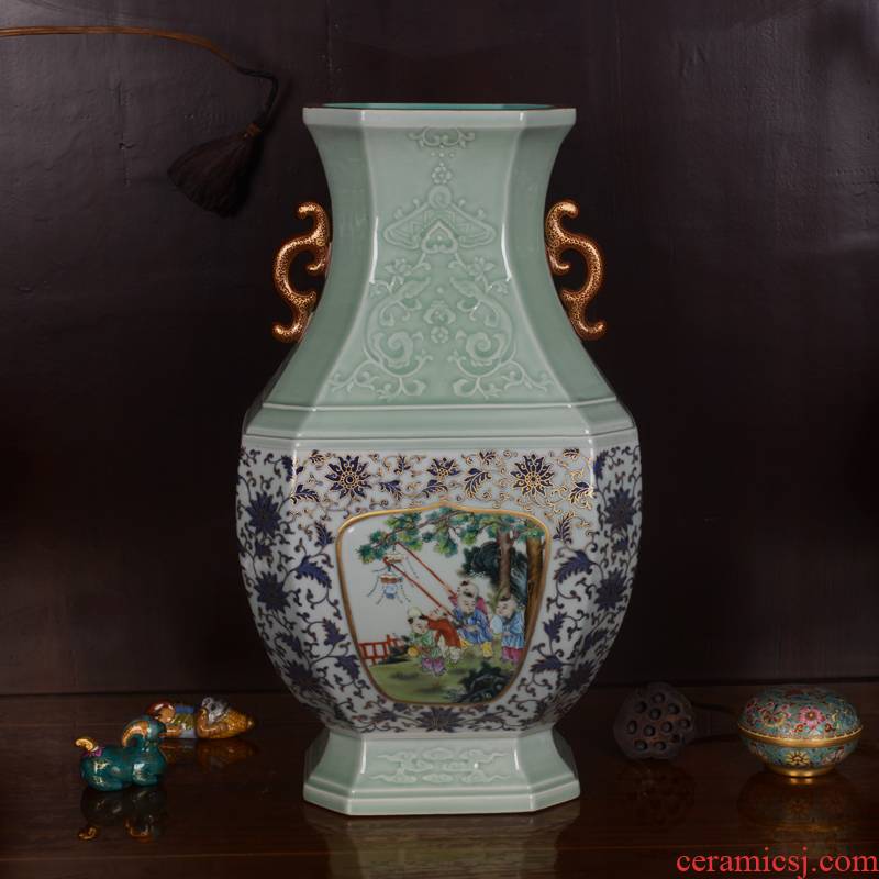 Jingdezhen ceramics imitation the qing qianlong hand - made shadow carving paint craft vase household adornment furnishing articles
