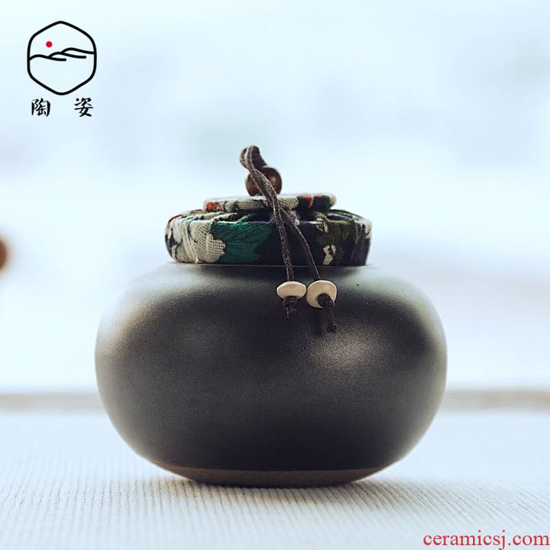 TaoZi caddy fixings small ceramic seal tank mini tea pot portable travel box of pu 'er tea tea storage warehouse