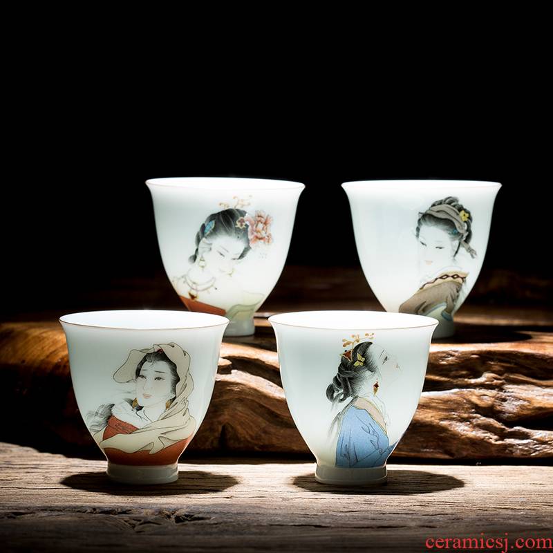 Four beauties of jingdezhen ceramic sample tea cup hand - made pastel masters cup kung fu tea cup single cup by hand
