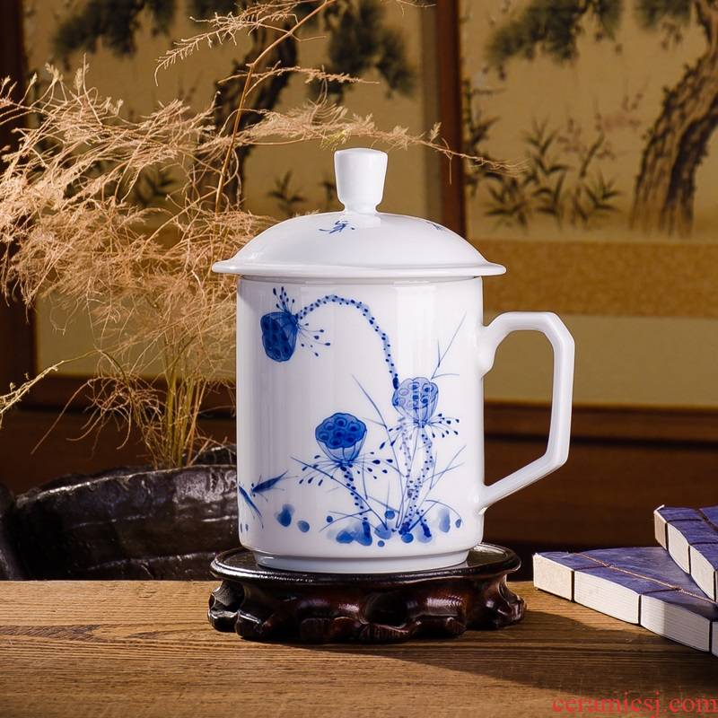Tea set new years have Yu De farce auspicious jingdezhen hand - made ceramic Tea cup cup with cover the office