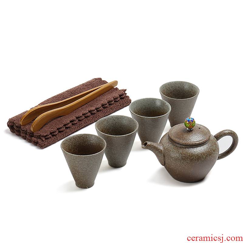 Travel ZongTang ceramic tea set a pot of four Japanese and coarse pottery glaze stone tea vintage kung fu tea set