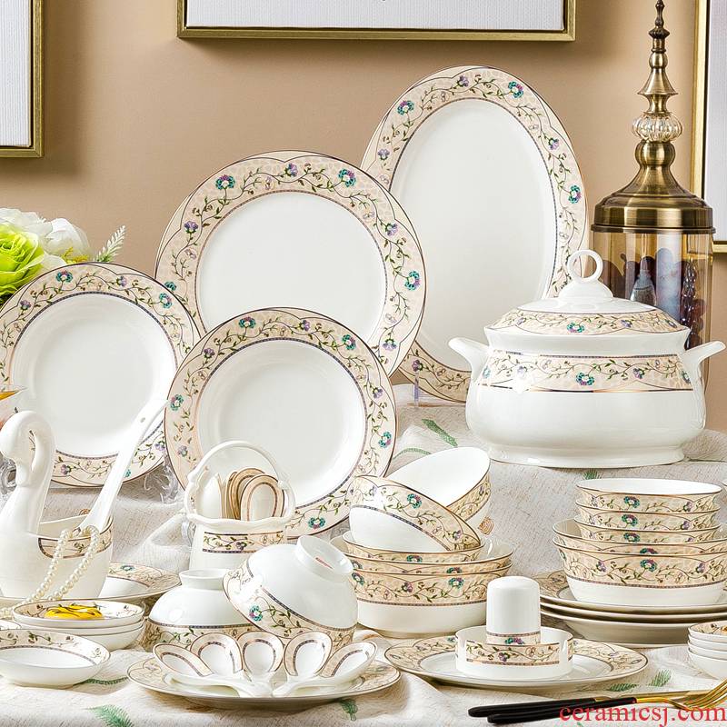 The dishes suit household jingdezhen European - style ceramics from ipads porcelain bowl chopsticks to eat bowl of Chinese style composite plate