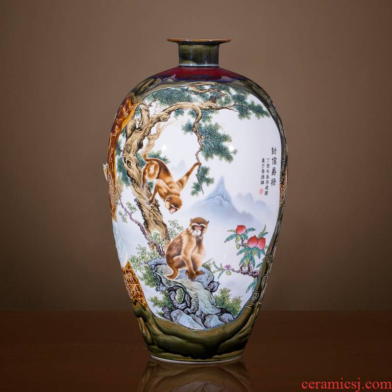Jingdezhen ceramics powder enamel famous master of large vase decoration of new Chinese style household, sitting room adornment is placed