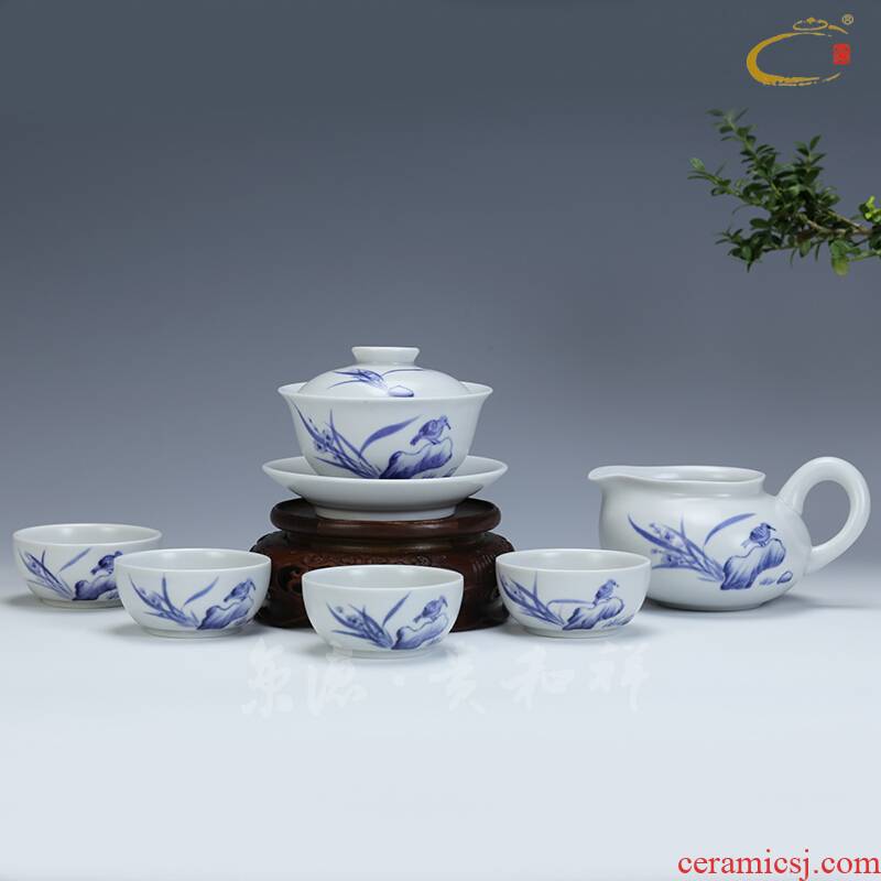 Jing DE and auspicious jingdezhen hand - made ceramic kung fu tea set gift suit pearl glaze meditation tureen group