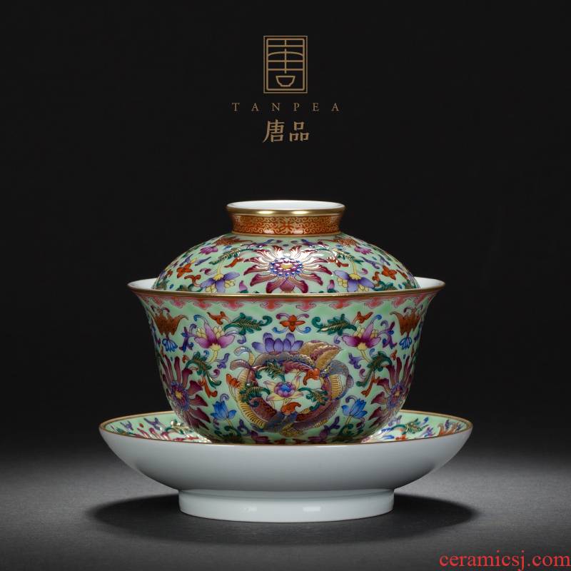 Jingdezhen ceramic hand - made colored enamel see colour tie back as only three lines all hand tureen lotus tea tea bowl