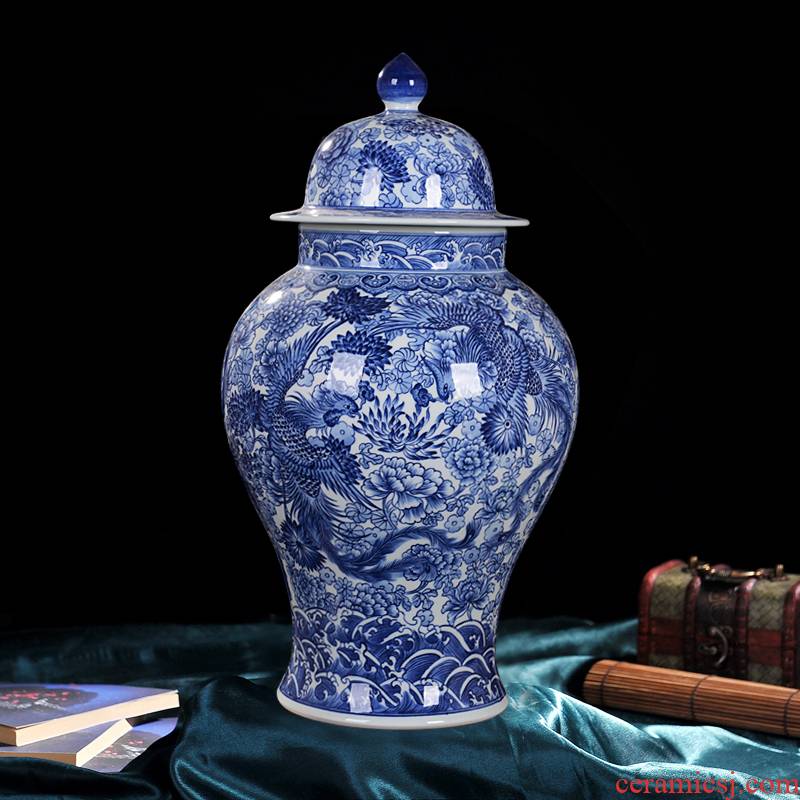 Jingdezhen ceramic vase high - end antique qianlong general blue home decoration craft flower furnishing articles