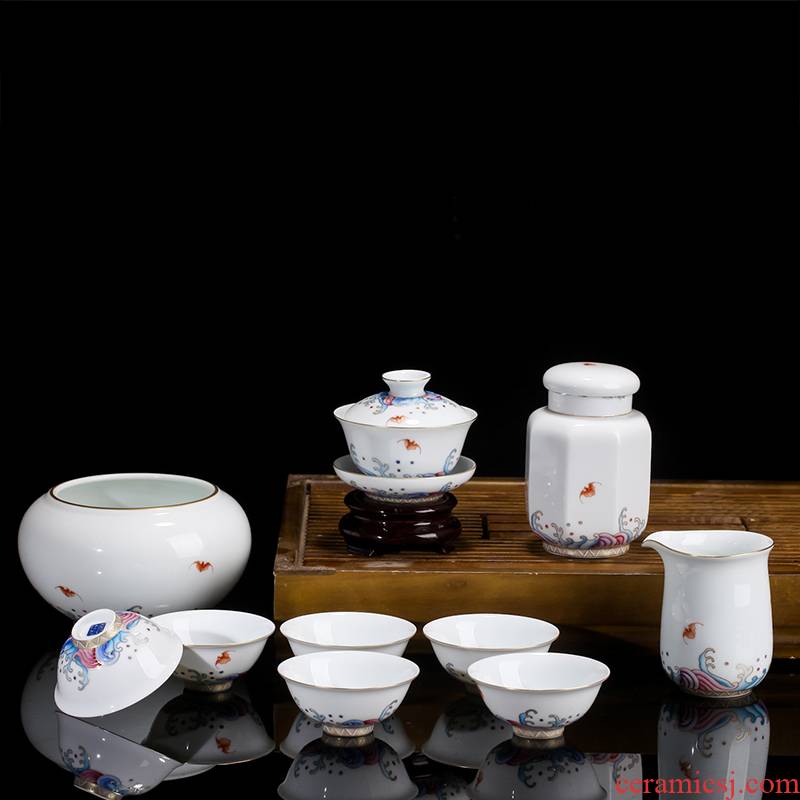 Treasure porcelain - airdropping grow Lin jingdezhen enamel paint zhengde 10 tea cup set combination suit