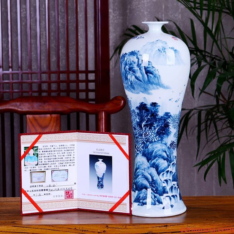 The Master of jingdezhen blue and white porcelain ceramic vase hand - made mei bottles of modern home decoration mountains scenery of jiangnan furnishing articles