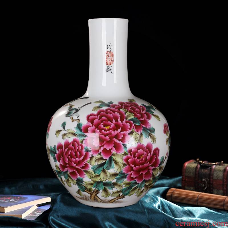 Jingdezhen ceramics powder enamel vase peony hand - made blooming flowers of the reward bottle of sitting room furniture handicraft furnishing articles