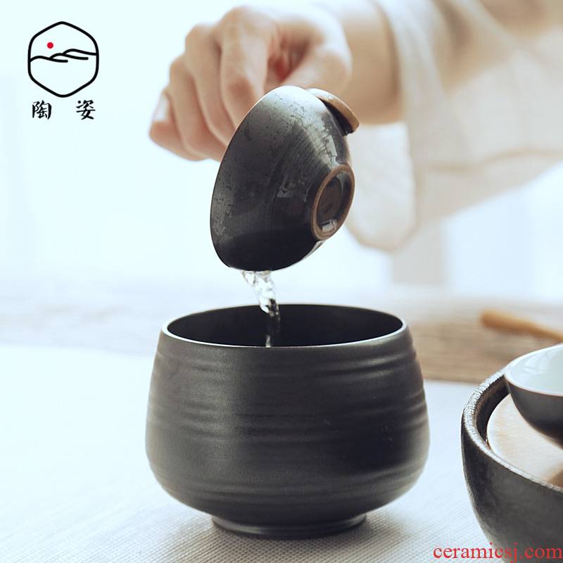 TaoZi hand wash to retro coarse pottery tea cups to wash to kung fu tea water jar writing brush washer accessories small detong