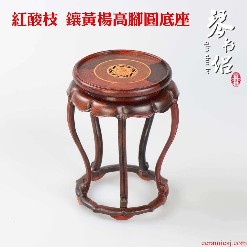 Pianology picking red rosewood carving it flower vases, flower miniascape of furnishing articles base figure of Buddha of circular base