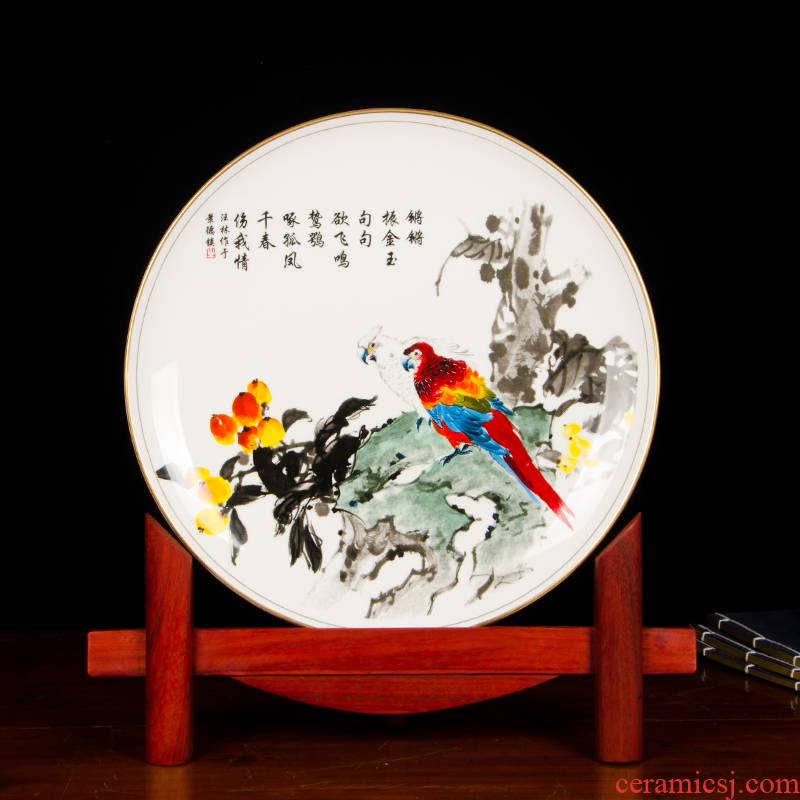 Z032 jingdezhen chinaware paint edge ipads China hang dish decorative plate of the sitting room decorates place large parrot