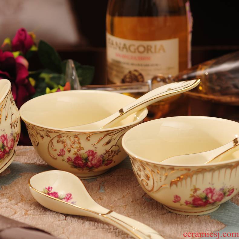 Jingdezhen ceramic tableware bulk, European - style household bowls of ipads disc sets the spoon bowl dish bowl dish