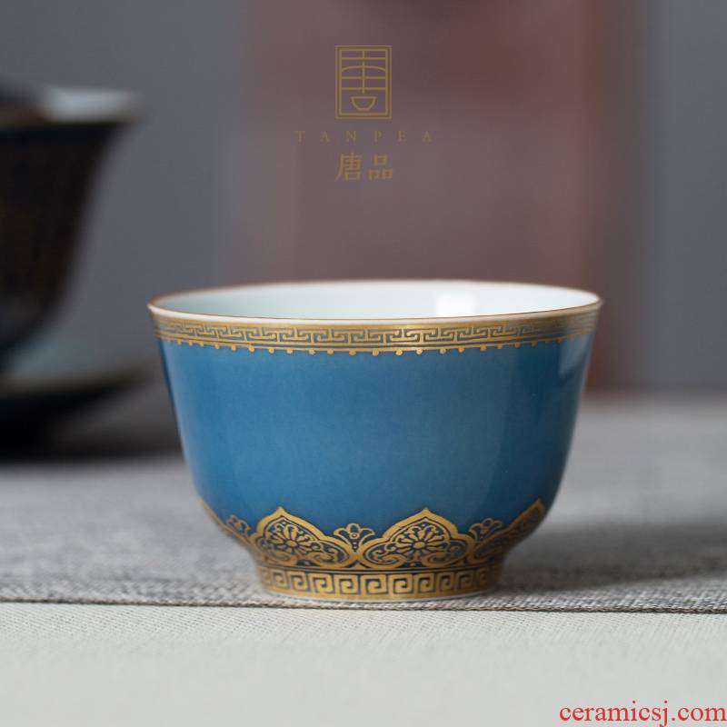Ji blue cup color glaze sample tea cup Ji green paint filled grain master individual cup of jingdezhen ceramic kung fu tea set