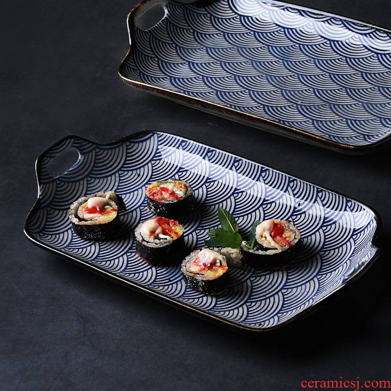 NDP Japanese wave grain ears rectangle plate disc ears plate household sushi plate of fruit ceramic tableware