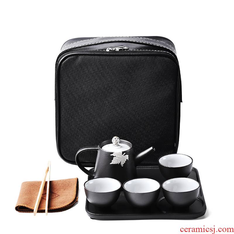 MaiTao manually set tin portable travel tea set of black suit kung fu tea set suit ceramic tureen