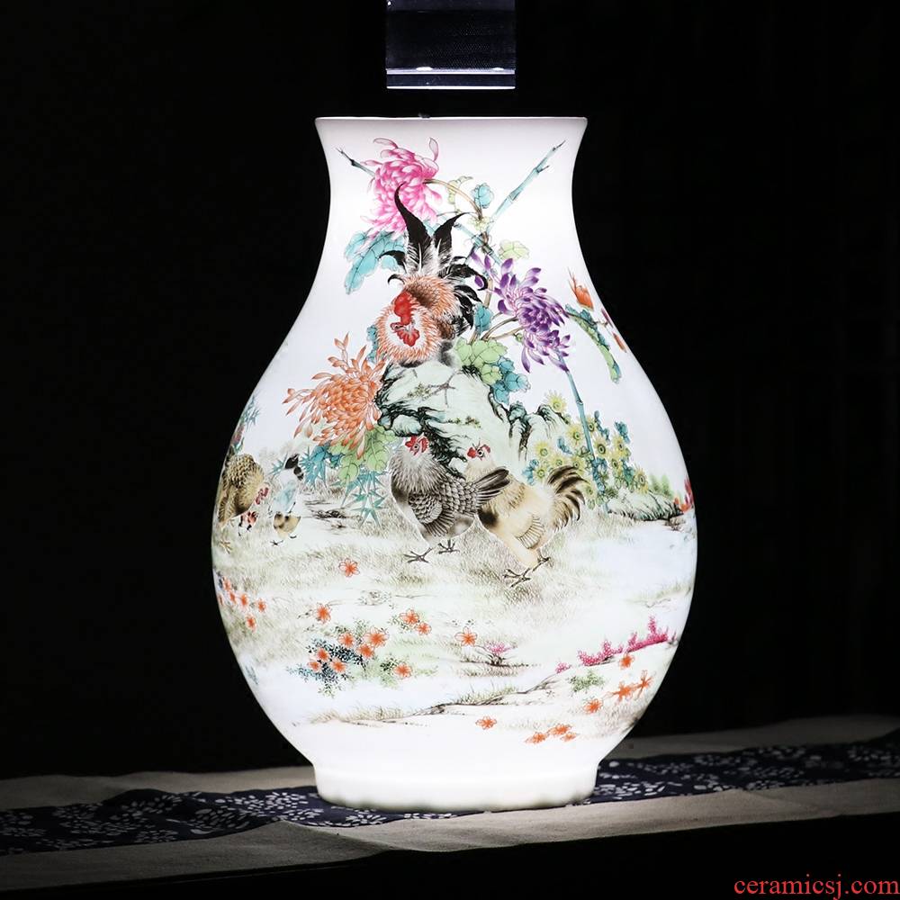 Jingdezhen ceramic vases, furnishing articles flower arranging flower implement pastel rooster figure sitting room of Chinese style household decoration wine cabinet mesa