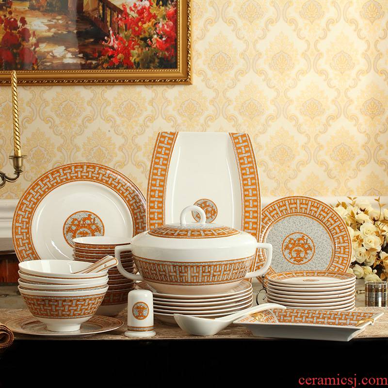 Tableware suit 48 skull creative ceramic bowls disc European porcelain plate