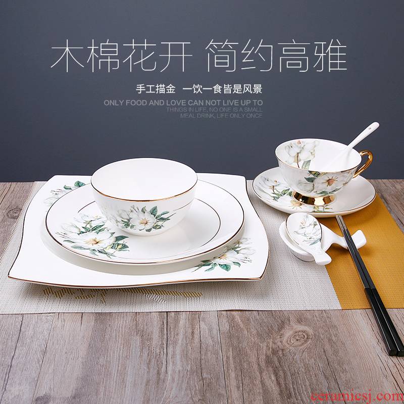 Ipads China tableware suit household porcelain dishes suit western food steak plate kapok ceramic plate