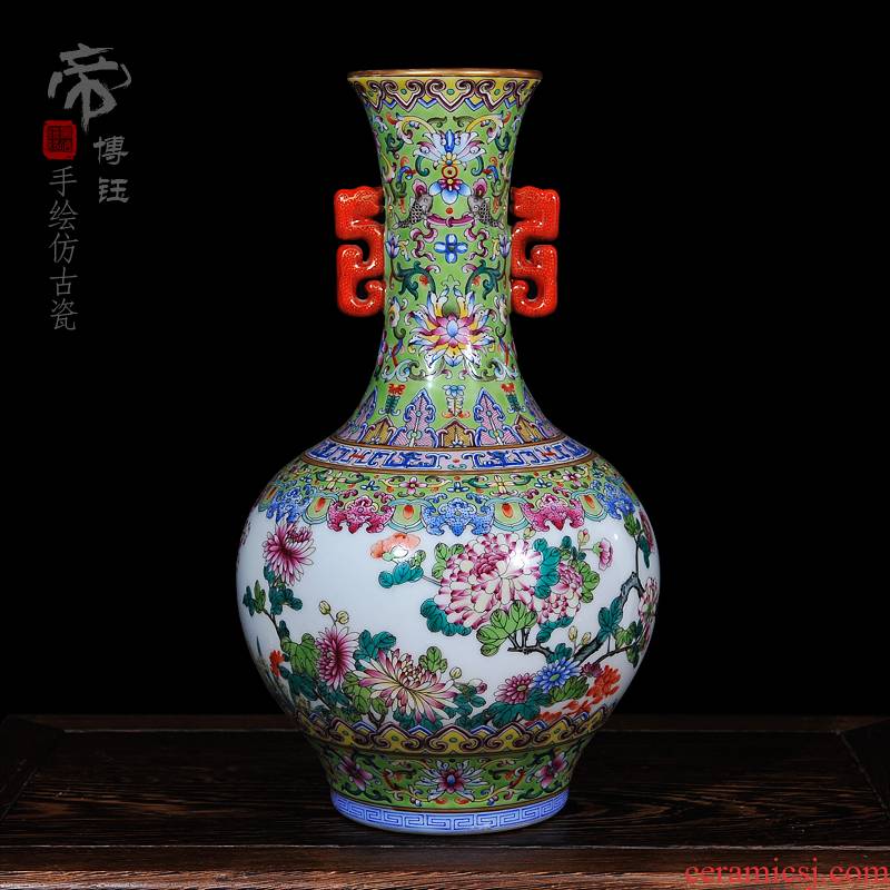 Archaize of jingdezhen ceramics powder enamel ears ceramic vase craft vase, home act the role ofing fashionable sitting room place vase
