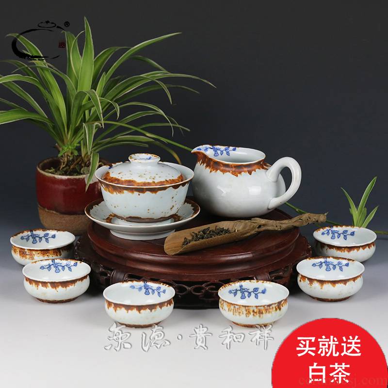 And auspicious Chai Wen color gourd lid bowl set of tea cups in jingdezhen hand - made ceramic a complete set of kung fu tea set