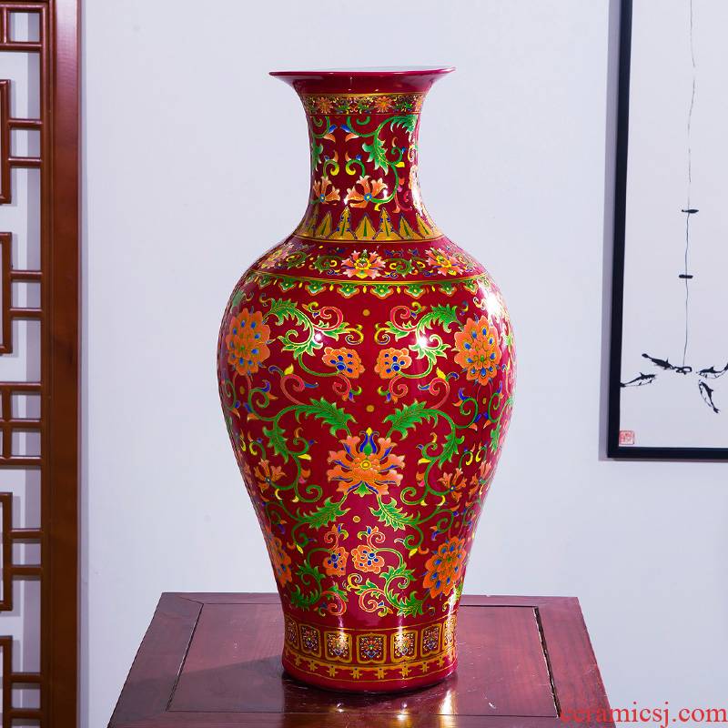 Chinese red enamel Chinese jingdezhen ceramics of large vase home decoration crafts are sitting room