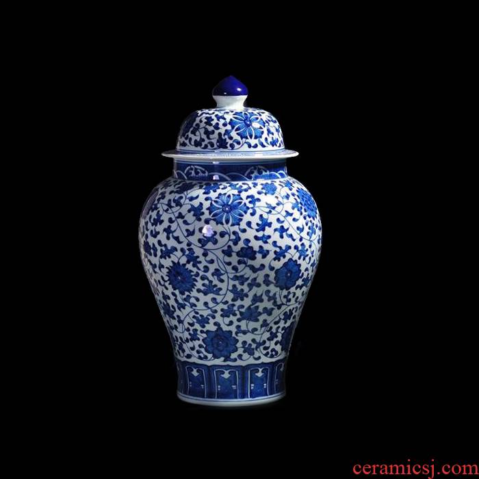 The General blue and white porcelain jar ceramic furnishing articles sitting room old antique hand - made jingdezhen ceramics vase household ornaments