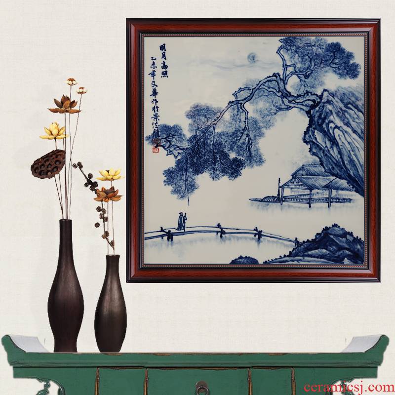Blue and white hand draw the moon was shining porcelain jingdezhen ceramics famous masterpieces partition handicraft painting murals sitting room