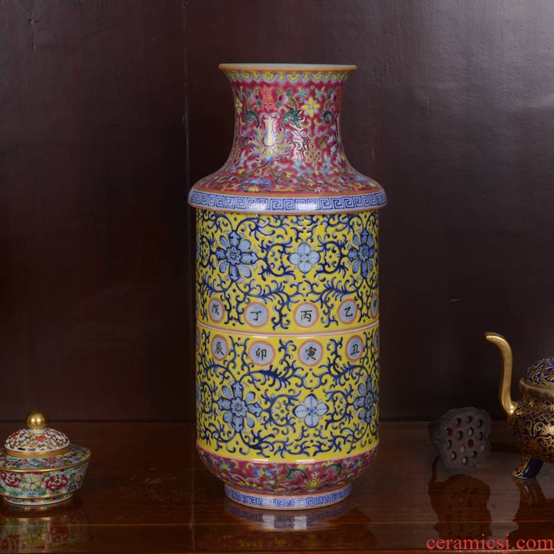 Jingdezhen ceramics high - end antique qianlong three layer technological sitting room place lotus bottle of home decoration