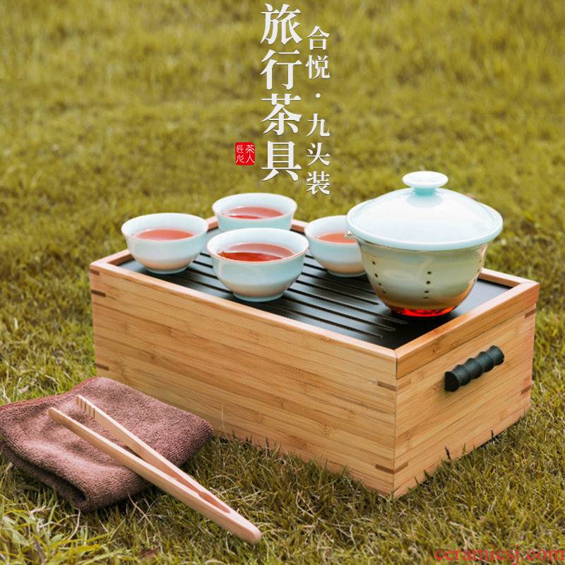 Portable travel celadon kung fu tea sets ceramic teapot teacup small is suing tour charter bamboo tea tray