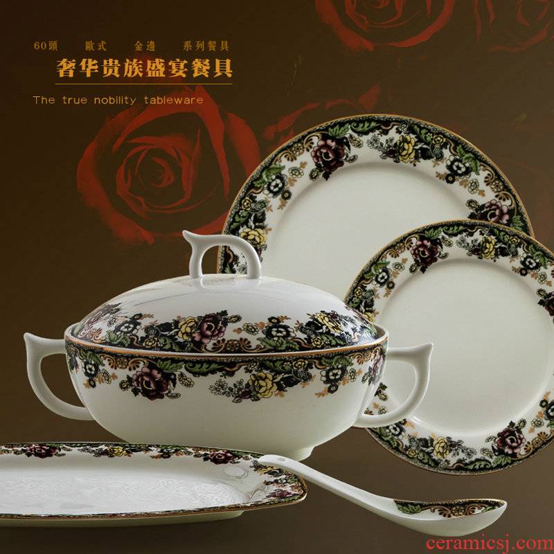 Jingdezhen porcelain tableware ceramics 60 skull porcelain bowl dish dish Korean household hotel European - style wedding suit combinations