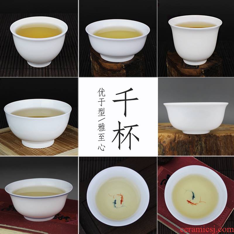 And auspicious pure white ceramic bowl kung fu tea set hand - made the master sample tea cup cup personal cup cup single cup of tea