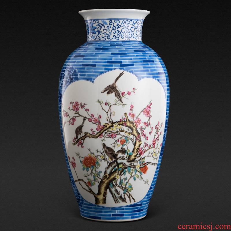 Jingdezhen ceramics powder enamel vase landing home sitting room porch place large hotel decoration arts and crafts