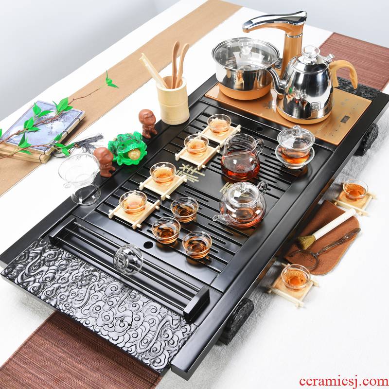 ZongTang violet arenaceous kung fu tea set of a complete set of domestic ceramic tea sets tea cup automatic solid wood tea tray tea taking