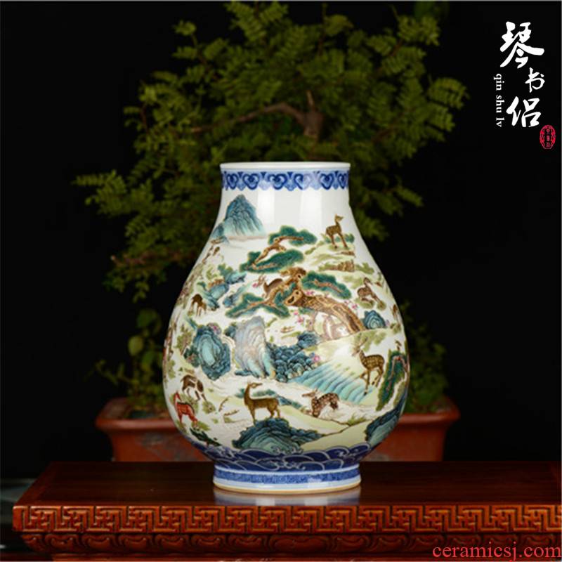 Pianology picking jingdezhen manual hand - made antique ceramics, vases, home act the role ofing is tasted deer imitation qianlong pastel painting