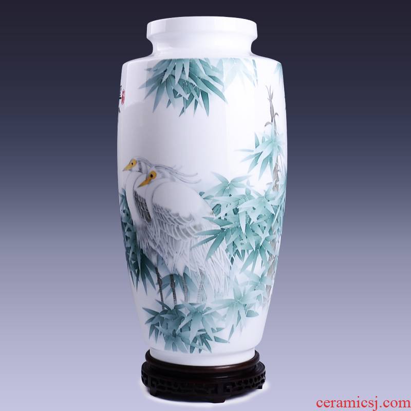 General large liling porcelain vase hand - made bamboo double heron bottle under glaze color porcelain vase home furnishing articles
